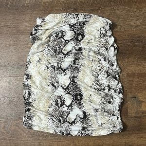 Snake print ruched bodycon mini skirt